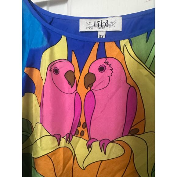 Tibi Silk Top Shoulder Sleeve Print Tropical Boho Resort Top Blue Size XS - Picture 5 of 7